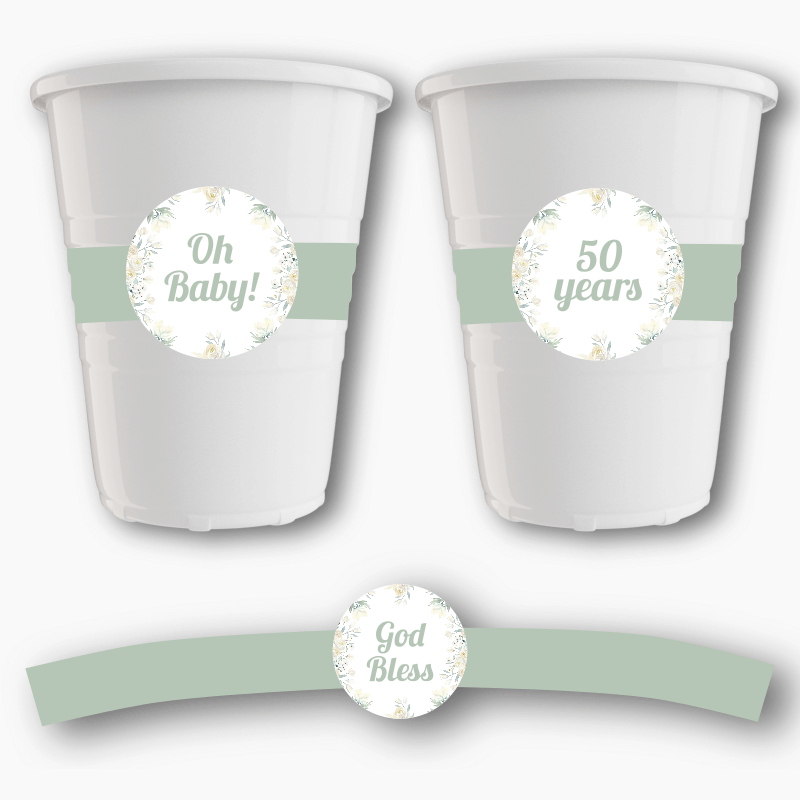White Floral Party Cup Stickers
