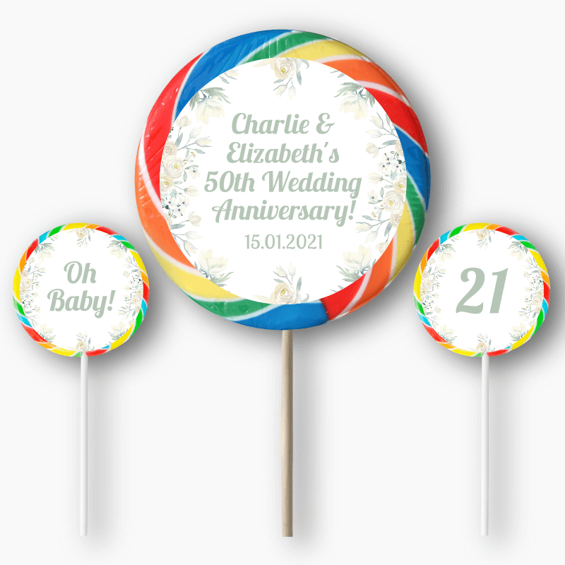 White Floral Party Round Lollipop Stickers