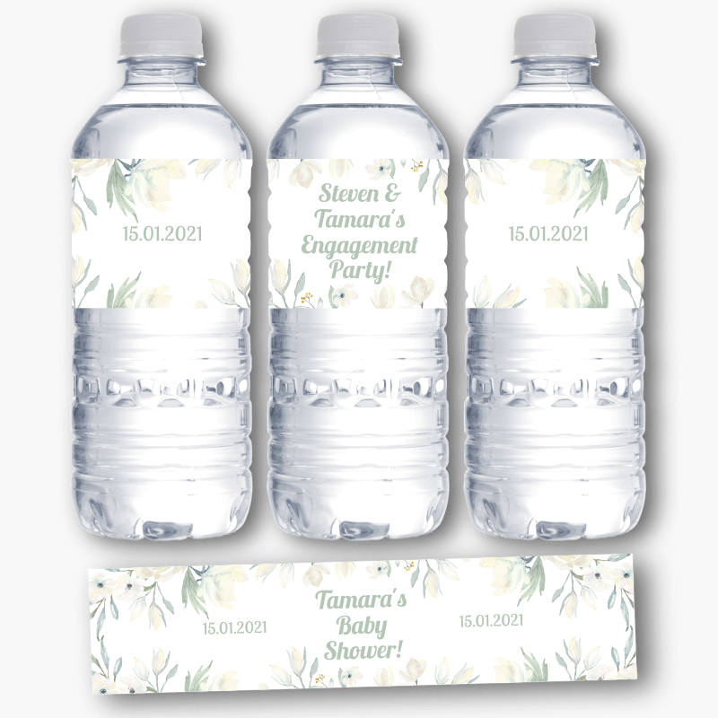 White Floral Party Water Bottle Labels