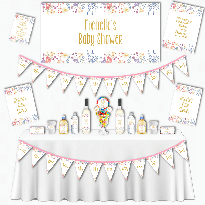Personalised Wildflowers Grand Baby Shower Decorations Pack