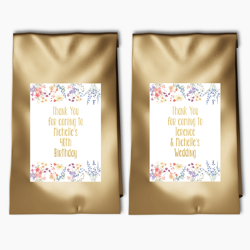 Personalised Wildflowers Party Bags &amp; Labels