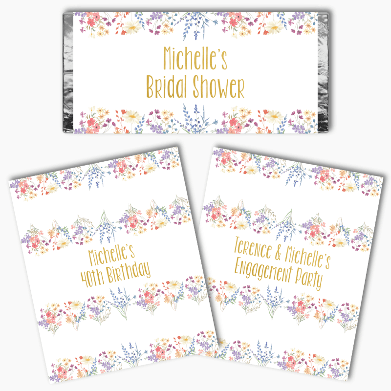 Personalised Wildflowers Party Mini Chocolate Labels