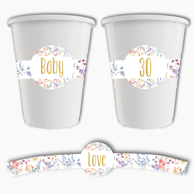 Personalised Wildflowers Party Cup Stickers
