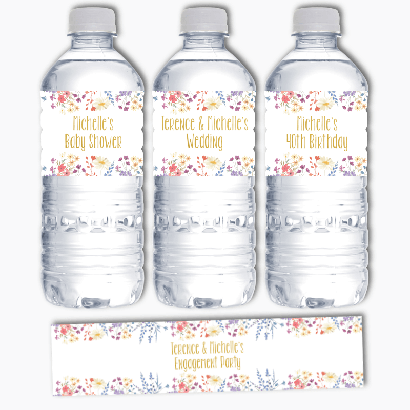 Personalised Wildflowers Party Water Bottle Labels