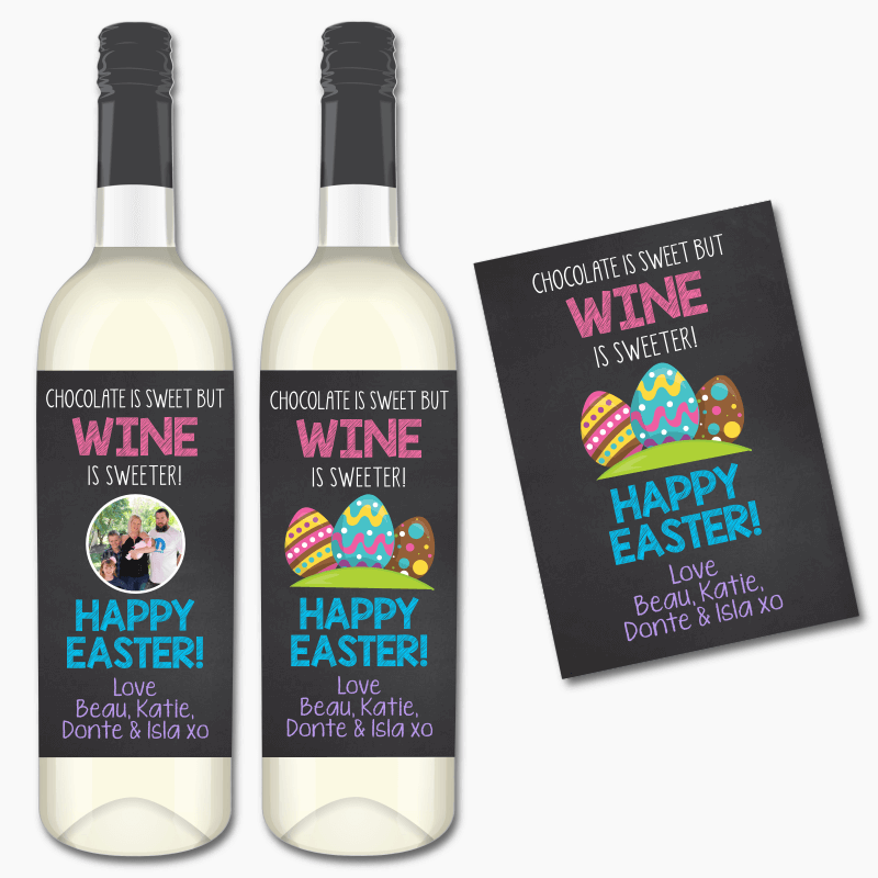 Personalised Adults &#39;Wine is Sweeter&#39; Easter Gift Wine Labels