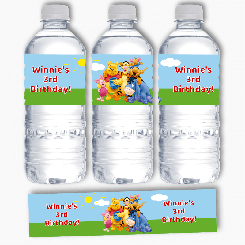 Personalised Winnie the Pooh &amp; Friends Party Water Labels