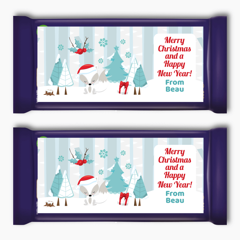 Personalised Winter Fox Christmas Gift Cadbury Chocolate Labels