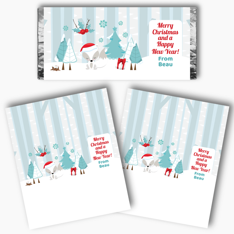 Personalised Winter Fox Christmas Gift Mini Chocolate Labels