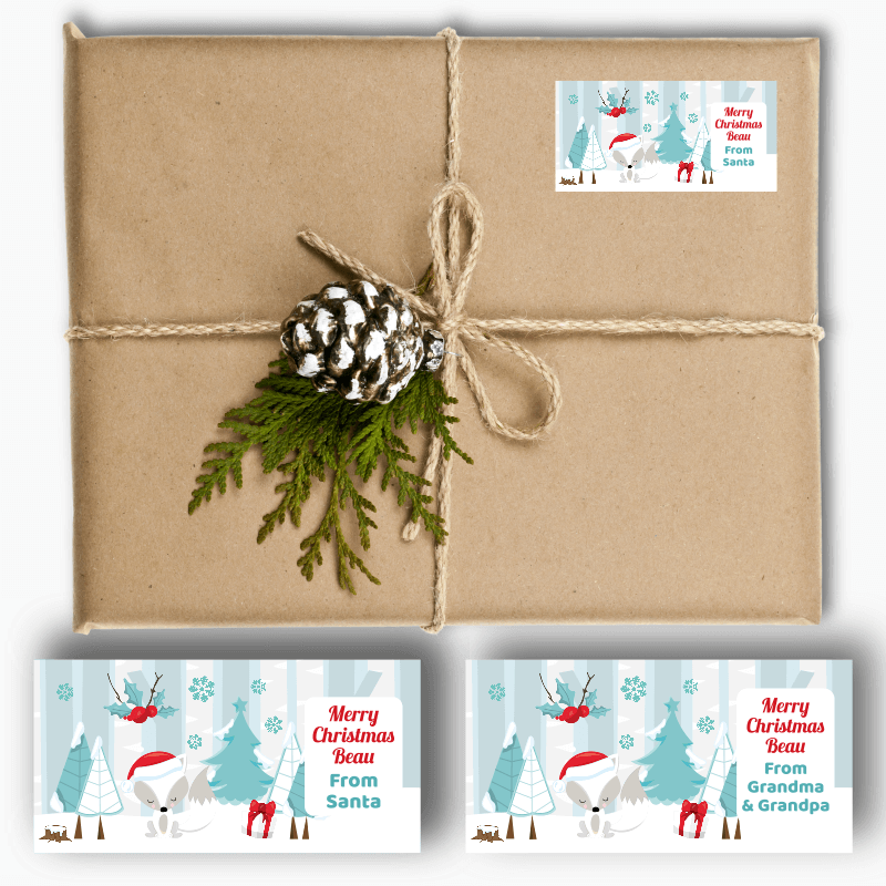 Personalised Boys Winter Fox Christmas Gift Labels