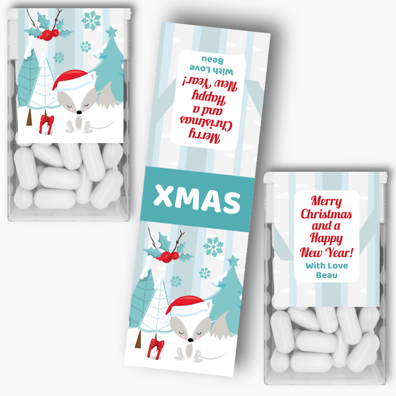 Personalised Winter Fox Christmas Gift Tic Tac Labels