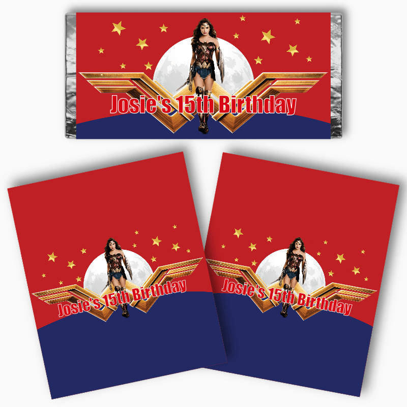 Personalised Wonder Woman Party Mini Chocolate Labels