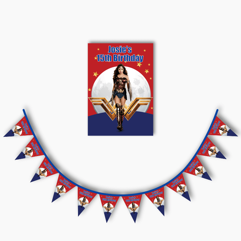 Personalised Wonder Woman Party Poster &amp; Bunting Combo