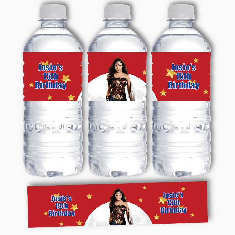 Personalised Wonder Woman Party Water Labels