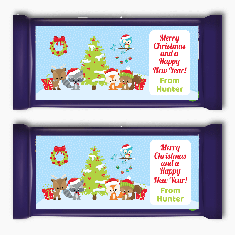 Personalised Woodland Animals Christmas Gift Cadbury Chocolate Labels