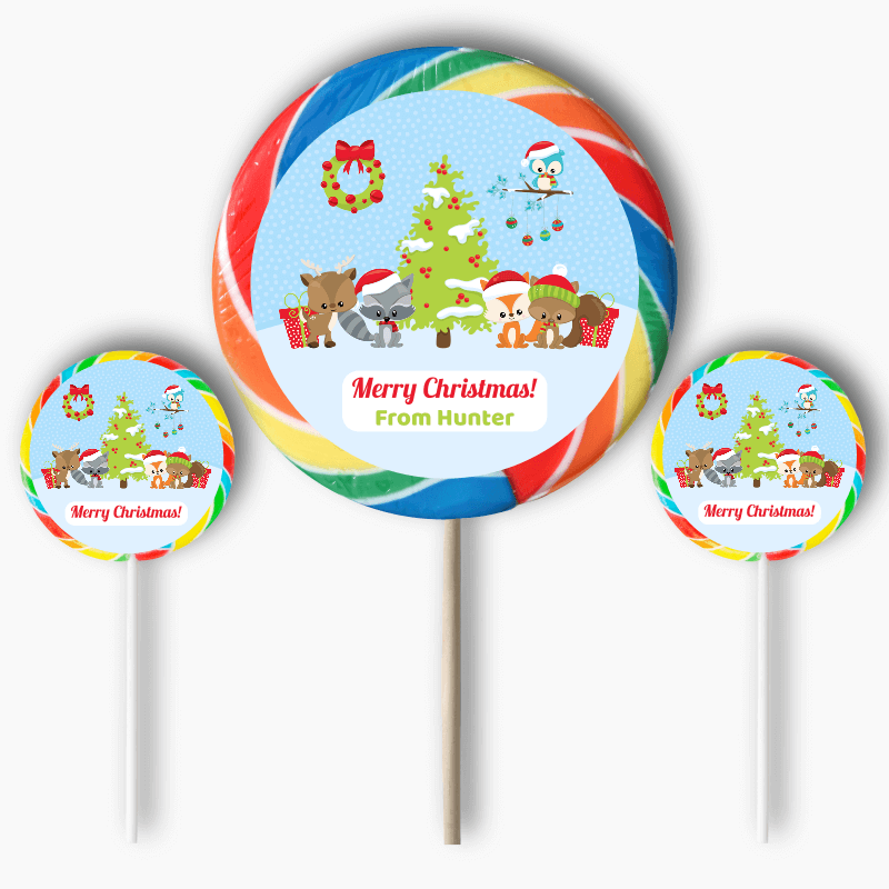 Woodland Animals Christmas Gift Round Lollipop Stickers