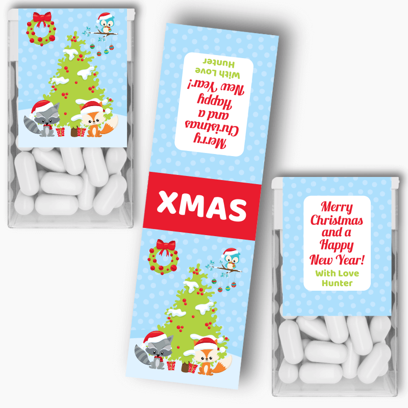 Personalised Woodland Animals Christmas Gift Tic Tac Labels