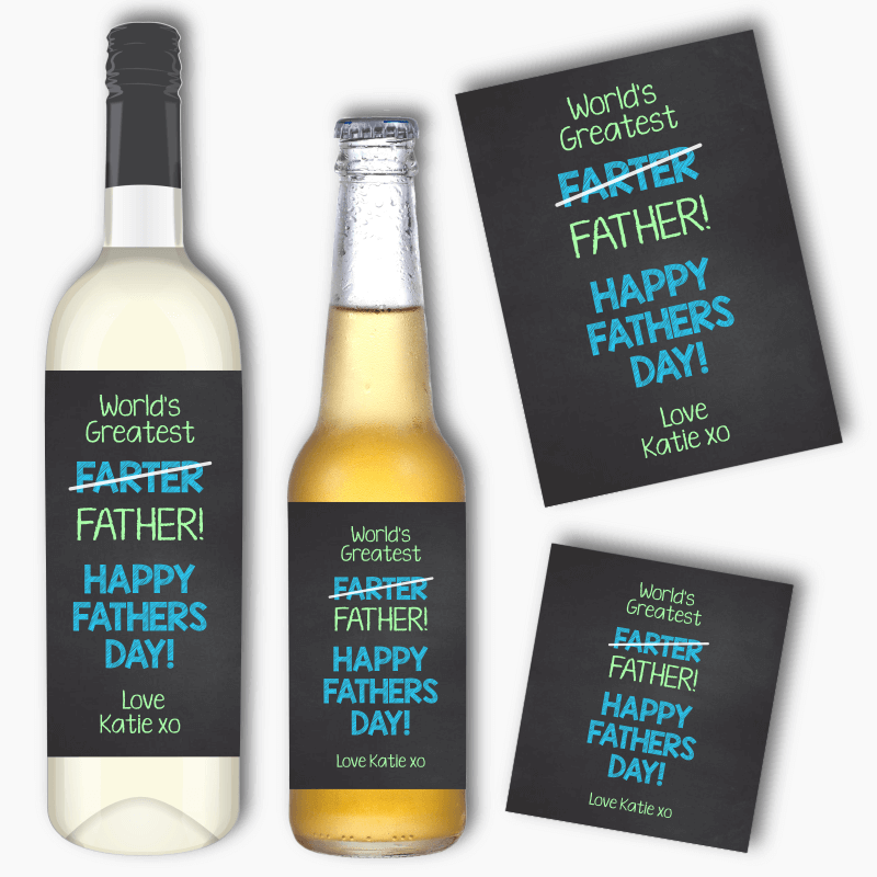 World&#39;s Greatest Farter Fathers Day Wine &amp; Beer Labels