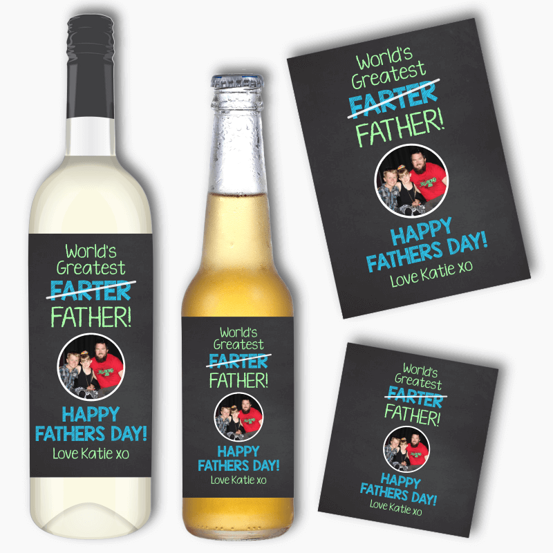 World's Greatest Farter Fathers Day Wine & Beer Labels with Photo