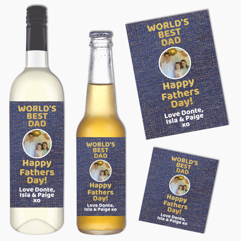 World's Best Dad Fathers Day Gift Wine & Beer Labels with Photo