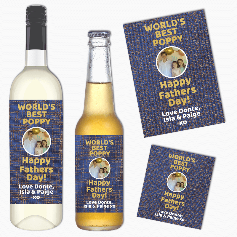 World's Best Poppy Fathers Day Gift Wine & Beer Labels with Photo