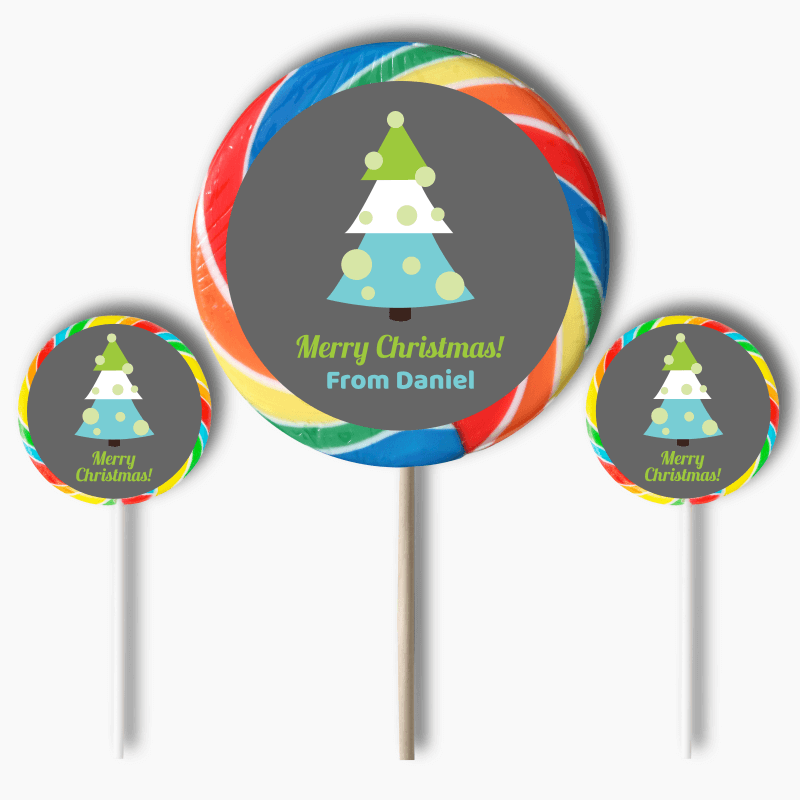Personalised Xmas Tree Christmas Gift Round Lollipop Stickers