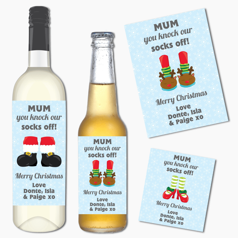 You Knock Our Socks Off Christmas Gift Wine &amp; Beer Labels