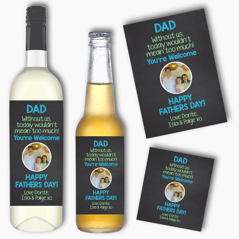 You're Welcome Dad Fathers Day Gift Wine & Beer Labels with Photo