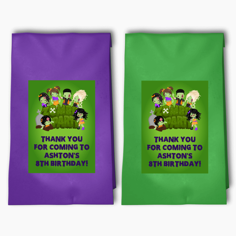 Personalised Zombie Birthday Party Bags &amp; Labels