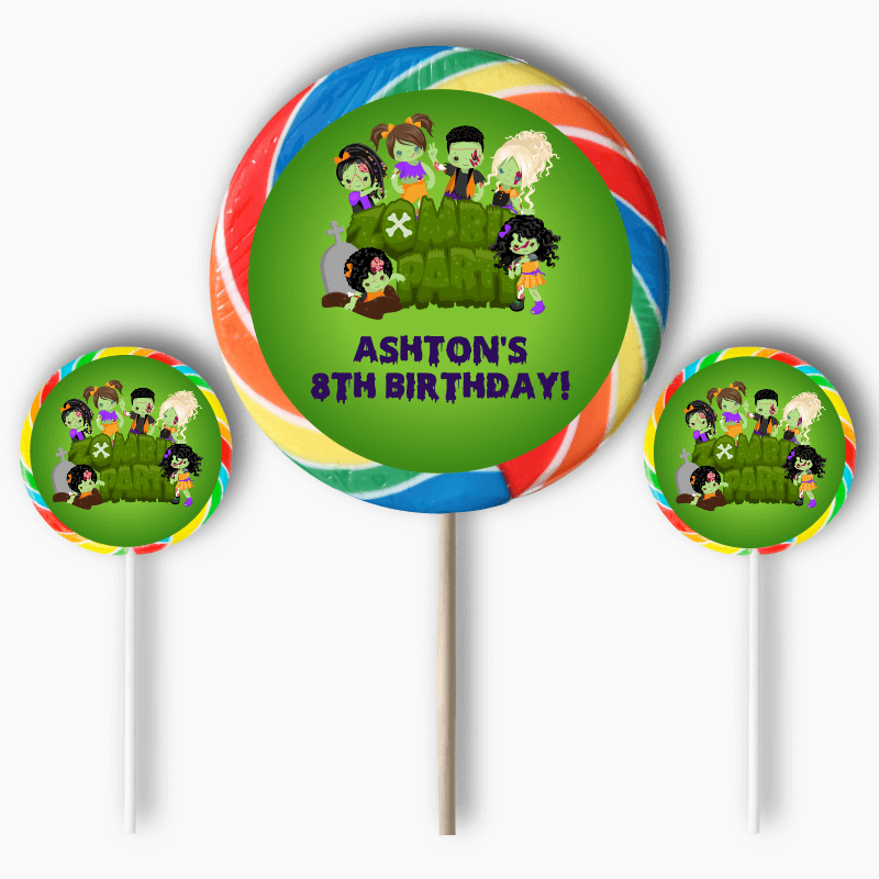 Personalised Zombie Birthday Party Round Lollipop Stickers