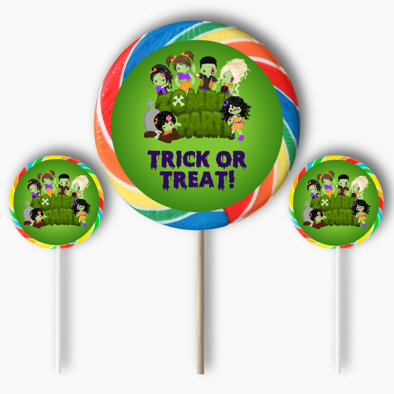 Personalised Zombie Party Halloween Round Lollipop Stickers